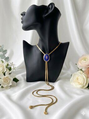 Vintage Goldette Hand-Painted Porcelain Medallion Slide Necklace